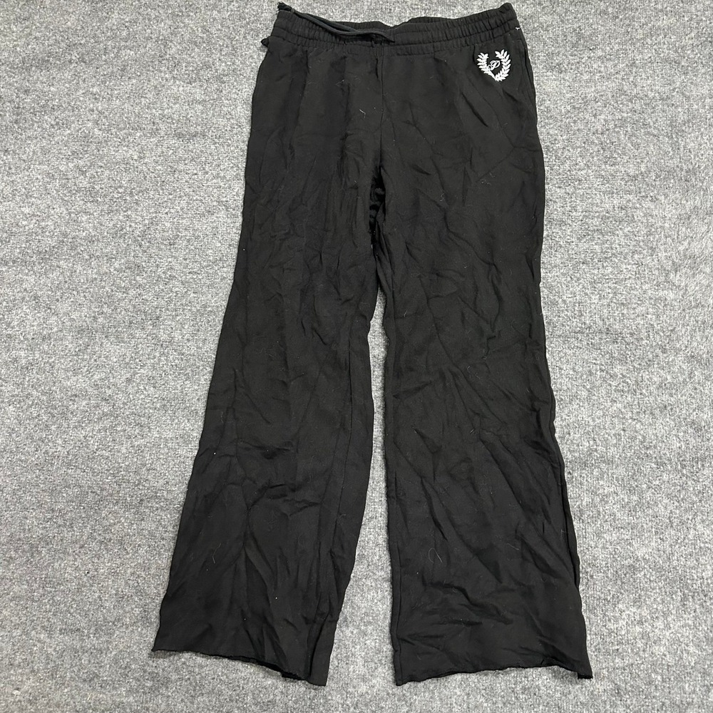 PINK Pajama Pants Womens Size XL Black Lounge Wide Leg Crest Logo Drawstring